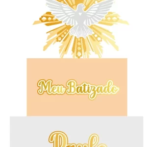 Arquivo topo de bolo Batismo em Studio para imprimir, ideal para celebrações religiosas e festas infantis.