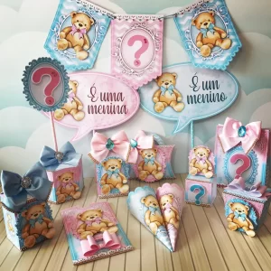 Chá de Revelação Tema Ursinhos Studio, Png e Pdf