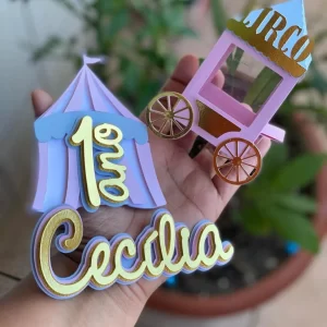 Decoração Topo de Bolo Circo Rosa Studio