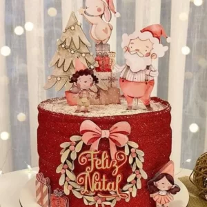 Topo de Bolo Natal Aquarela Studio