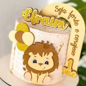 Topo de bolo tema Leão Seja Forte arquivo Studio para imprimir