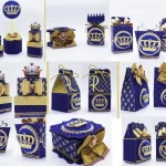 Centro de Mesa Realeza Azul e Dourado