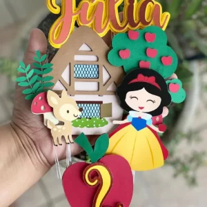 Arquivo digital de topo de bolo Branca de Neve no formato Studio, ideal para festas infantis com tema de princesas e contos de fadas.