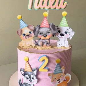 Arquivo digital de topo de bolo Cachorrinhos no formato Studio, ideal para festas infantis com tema de cães fofos e brincadeiras divertidas.