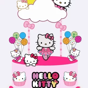 Arquivo digital de topo de bolo Hello Kitty no formato Studio, ideal para festas infantis com tema fofo e personagens encantadores.