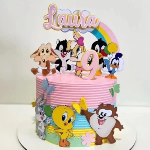 Arquivo digital de topo de bolo Looney Tunes no formato Studio, ideal para festas infantis com tema de personagens clássicos de desenhos animados.