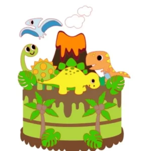 Arquivo digital de topo de bolo Dinossauro para imprimir no formato Studio, ideal para festas infantis com tema de dinossauros e diversão pré-histórica.