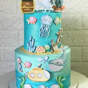 Topo de Bolo Fundo do Mar Aquarela Studio