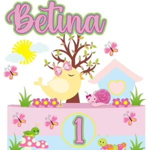 Arquivo digital de topo de bolo Jardim Encantado no formato Studio, ideal para festas infantis com tema de flores, fadas e elementos mágicos.