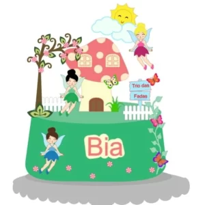 Arquivo digital de topo de bolo Jardim das Fadas no formato Studio, ideal para festas infantis com tema de fadas, flores e elementos mágicos.