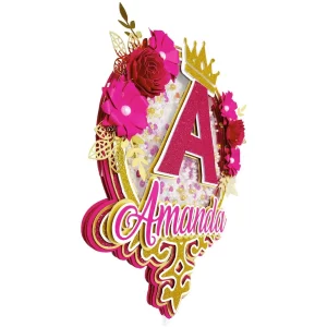 Arquivo digital de topo de bolo Realeza com flores para imprimir no formato Studio, ideal para festas infantis com tema elegante e delicado.