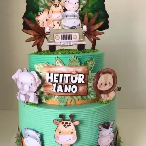 Arquivo digital de topo de bolo Safari Menino no formato Studio, ideal para festas infantis com tema de animais e aventuras na selva.