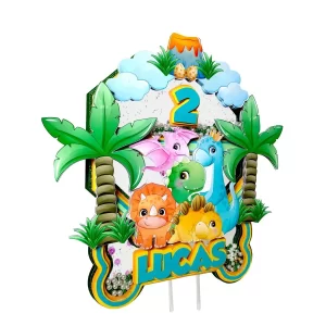 Arquivo digital de topo de bolo Tema Dinossauro no formato Studio, ideal para festas infantis com tema de dinossauros e aventuras pré-históricas.