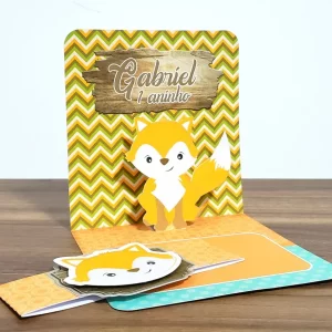 Convite Raposa para Imprimir Studio – convite digital encantador com tema de floresta e raposinha fofa, ideal para aniversários infantis.