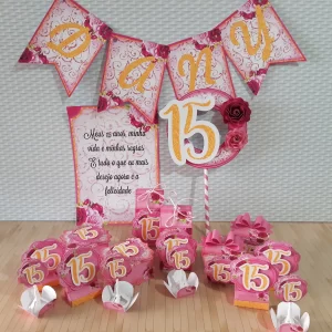 Decoracao 15 Anos Rosa e Dourado