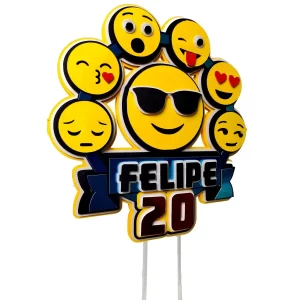 Topo de bolo Emoji para imprimir, ideal para festa de aniversário infantil e decoração divertida com emoticons.