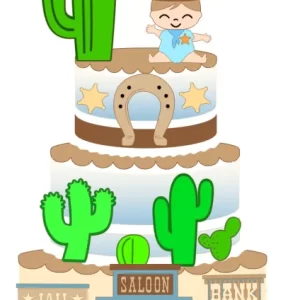 Topo de bolo Cowboy para imprimir, ideal para festa de aniversário infantil e decoração temática do faroeste.