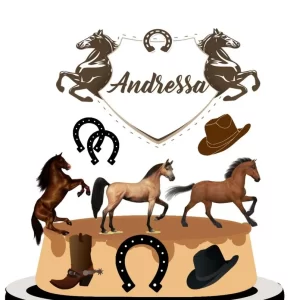 Arquivo digital de topo de bolo Cavalos no formato Studio, ideal para festas infantis ou temáticas com estilo fazenda e natureza.