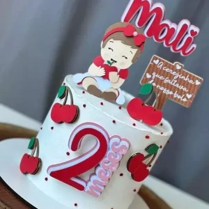 Topo de bolo tema Cerejinha para imprimir, ideal para festa de aniversário infantil e decoração temática divertida.