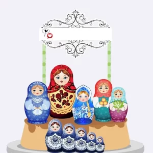 Topo de Bolo Tema Matrioska Studio para festa de aniversário e decoração temática