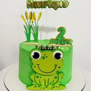 Topo de bolo sapinho para imprimir, ideal para festa de aniversário infantil e decoração temática verde.