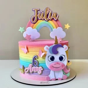 Topo de bolo Unicórnio em Studio para imprimir, ideal para festa de aniversário infantil com decoração mágica e colorida.