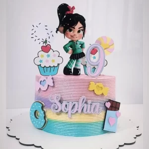 Topo de bolo Vanellope para imprimir, ideal para festa de aniversário infantil e decoração temática divertida.