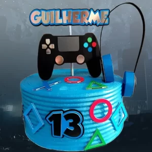 Topo de bolo tema Video Game para imprimir, ideal para festa de aniversário infantil e decoração temática divertida.