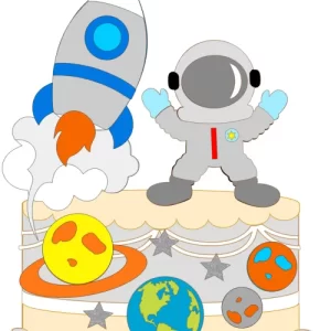 Arquivo digital de topo de bolo Astronauta para imprimir no formato Studio, ideal para festas infantis com tema espacial.