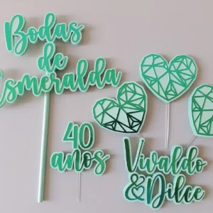 Topo de bolo Bodas de Esmeralda arquivo Studio para imprimir