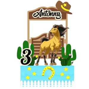 Arquivo digital de topo de bolo Cavalo Spirit para imprimir no formato Studio, ideal para festas infantis com tema de cavalos e aventuras.
