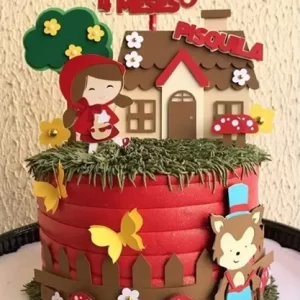 Arquivo digital de topo de bolo Chapeuzinho Vermelho no formato Studio, ideal para festas infantis com tema de contos de fadas.