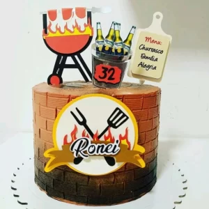 Topo de bolo Churrasco e Cerveja para imprimir, ideal para festa de aniversário, confraternização ou comemoração temática para adultos.