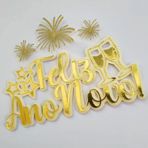 Topo de Bolo Feliz Ano Novo Studio para festa de aniversário e decoração temática