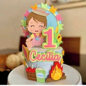 Arquivo digital de topo de bolo Festa Junina no formato Studio, ideal para festas juninas e comemorações típicas.