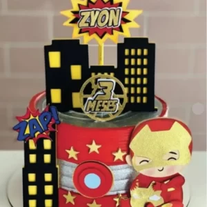 Topo de bolo Homem de Ferro para imprimir, ideal para festa de aniversário infantil e decoração temática de super-heróis.