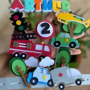 Topo de bolo Meios de Transporte para imprimir, ideal para festa de aniversário infantil e decoração temática divertida.