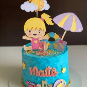 Arquivo digital de topo de bolo Praia Menina no formato Studio, ideal para festas infantis com tema praia e verão.