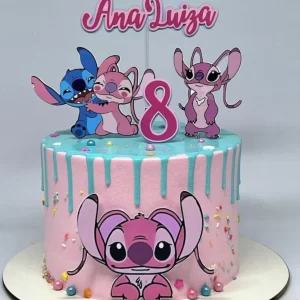 Arquivo digital de topo de bolo Stitch e Angel no formato Studio, ideal para festas infantis com tema Disney Lilo & Stitch.