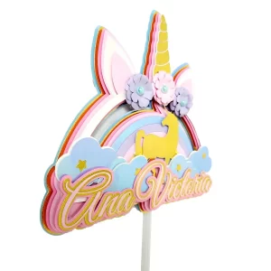 Topo de bolo Unicórnio 3D para imprimir, ideal para festa de aniversário infantil e decoração temática mágica.