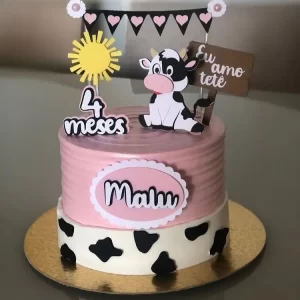 Topo de bolo Vaquinha Eu Amo Tete para imprimir, ideal para festa de aniversário infantil e decoração temática divertida.