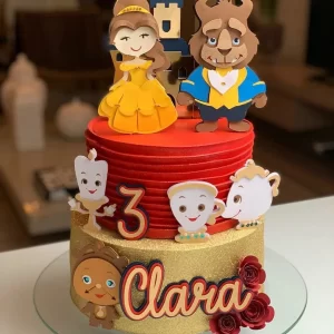 Arquivo digital de topo de bolo da Bela e a Fera no formato Studio, ideal para festas infantis com tema Disney clássico.