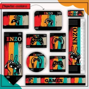 Etiqueta Escolar Game para imprimir – etiquetas escolares personalizadas com tema de games.