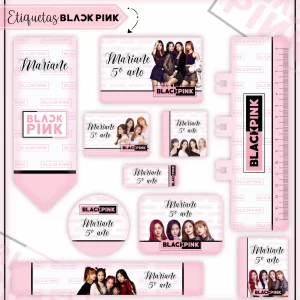 Arquivo Etiqueta Escolar Blackpink – etiquetas escolares com o grupo de K-pop Blackpink para personalizar materiais com estilo e cores vibrantes.