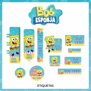 Arquivo Etiqueta Escolar Bob Esponja – etiquetas escolares coloridas e divertidas com o tema do Bob Esponja e seus amigos do fundo do mar.