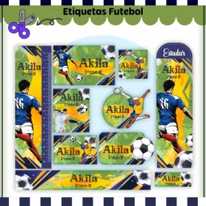 Arquivo Etiqueta Escolar Futebol – etiquetas escolares personalizadas com tema de futebol para cadernos, livros e estojos.