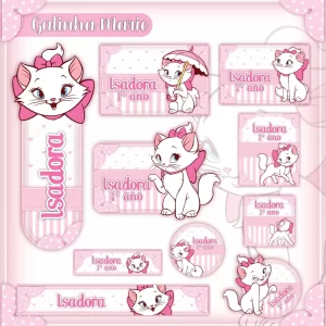 Arquivo Etiqueta Escolar Gata Marie – etiquetas escolares personalizadas com a charmosa gatinha Marie para imprimir.