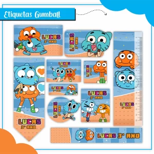 Arquivo Etiqueta Escolar Gumball para imprimir – etiquetas escolares personalizadas com personagens do desenho O Incrível Mundo de Gumball.