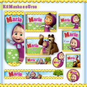 Arquivo Etiqueta Escolar Masha e o Urso – etiquetas escolares personalizadas com os personagens Masha e o Urso.