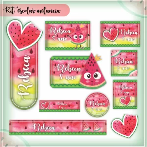 Arquivo Etiqueta Escolar Melancia – etiquetas escolares personalizadas com tema de melancia, coloridas e divertidas para materiais escolares.